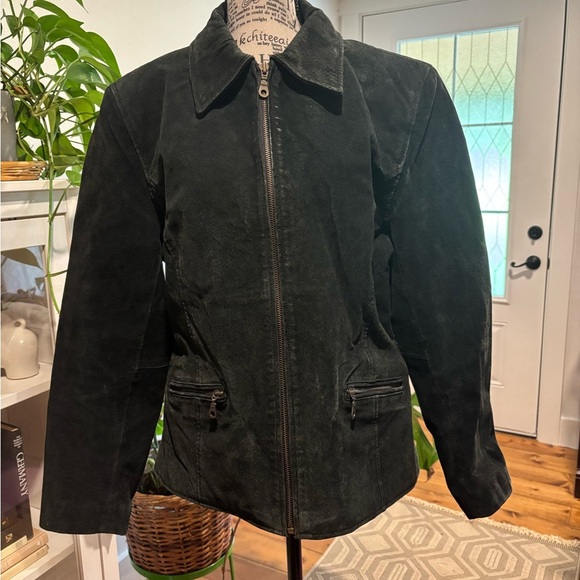 kathy ireland Jackets & Blazers - Kathy Ireland Black Leather Jacket Fitted Structured Design